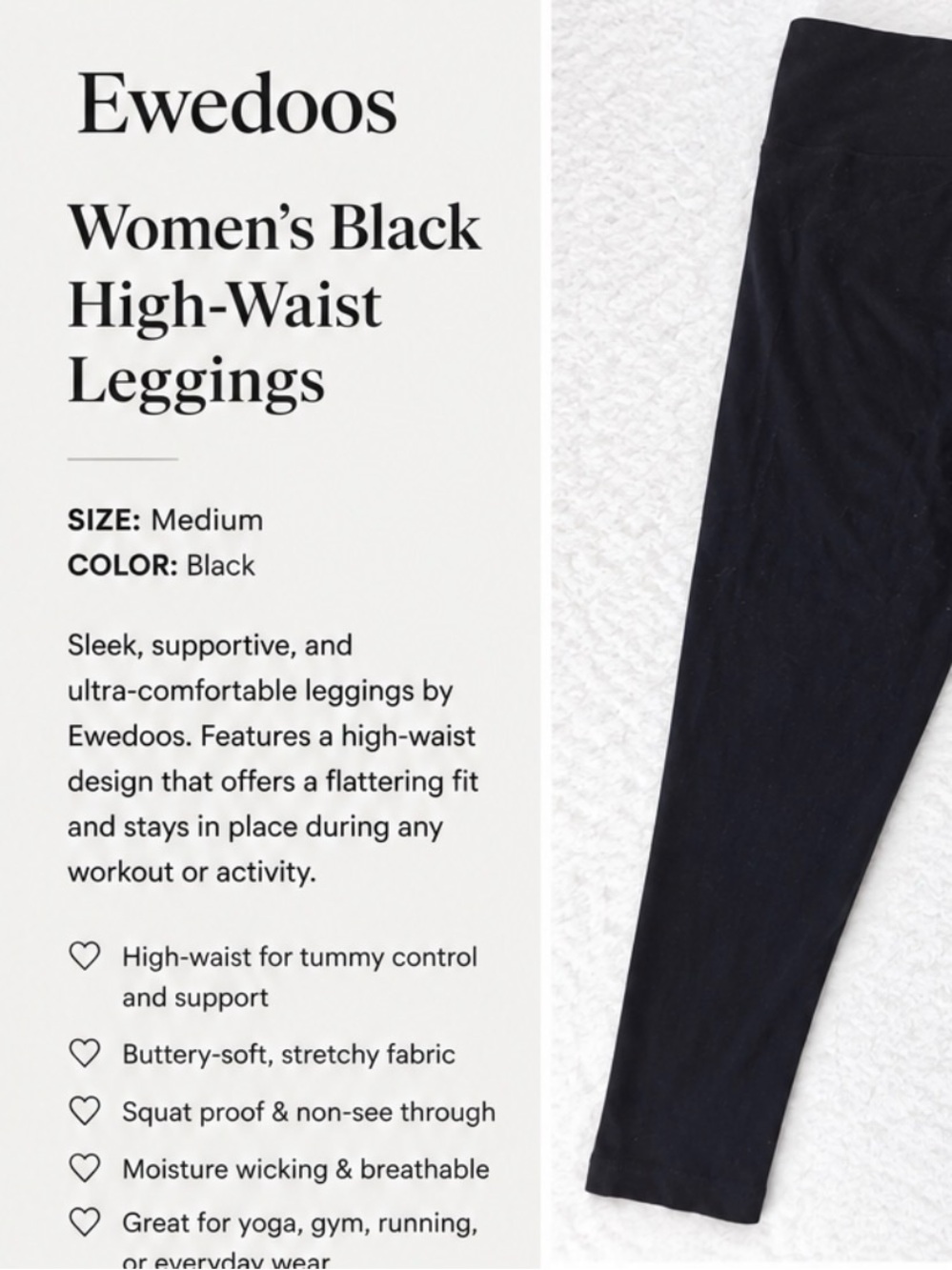 Ewedoos Women’s Black High-Waist Leggings - Medium